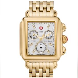 Michele Deco 18MM Gold Plated Diamond Dial Chronograph Watch MW06P00A9046